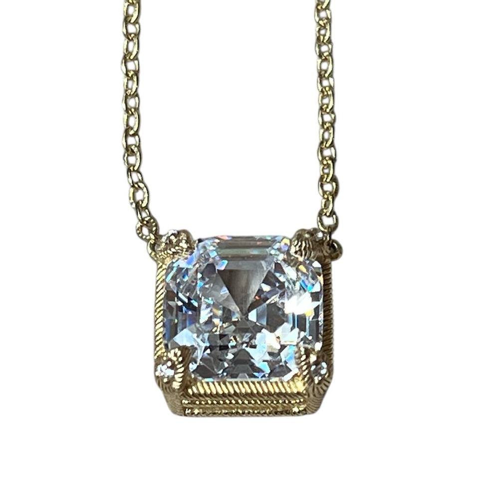 Judith Ripka Gold Clad Silver 925 Necklace w Cubic Zirconia Square Pendant NWOT - Picture 3 of 16